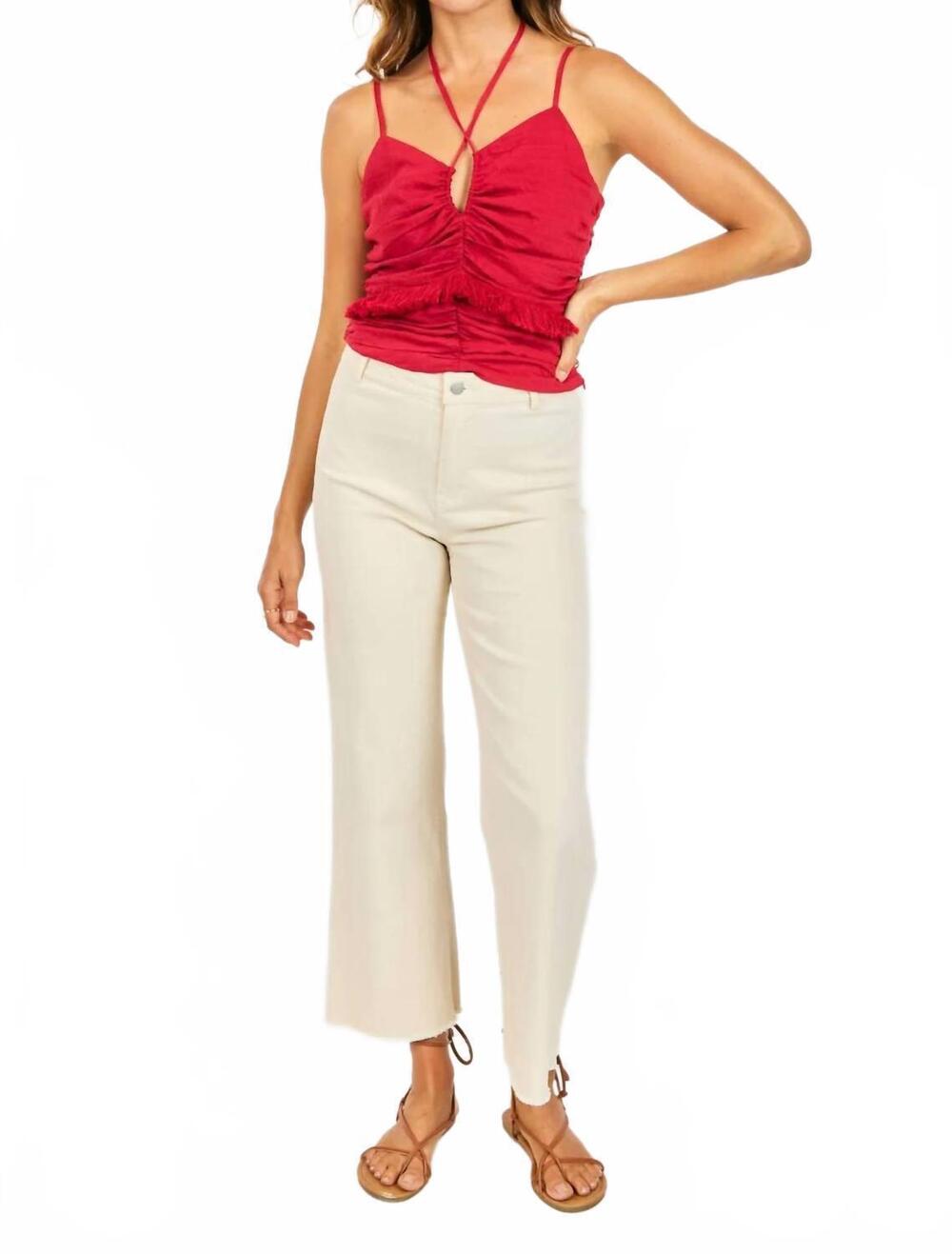 NEW SADIE & SAGE women's erin tassel top in red